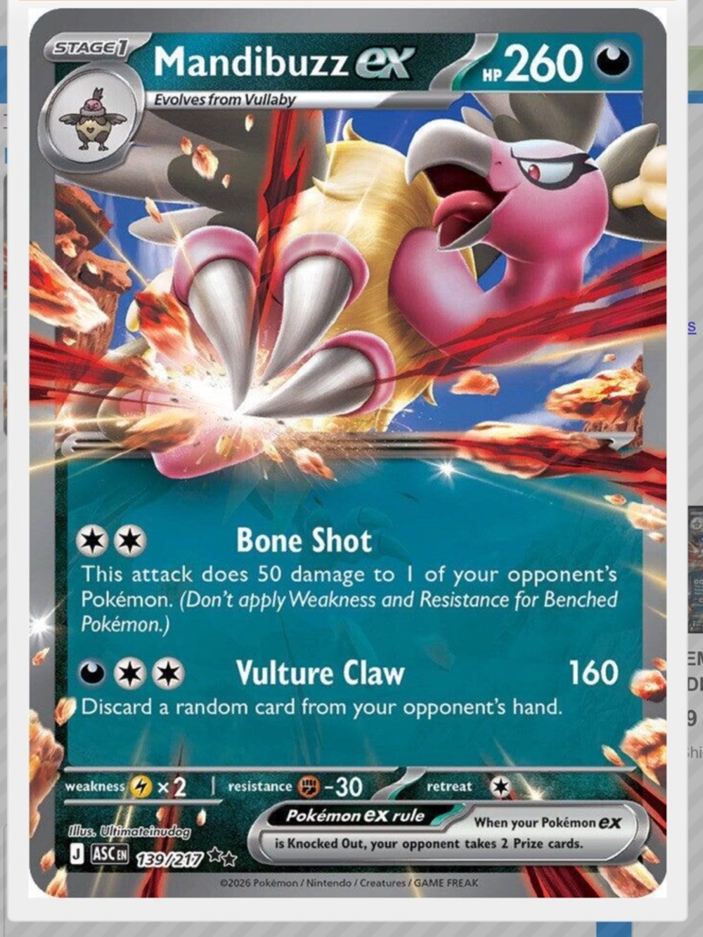Mandibuzz Ex #139 Pokemon Ascended Heroes